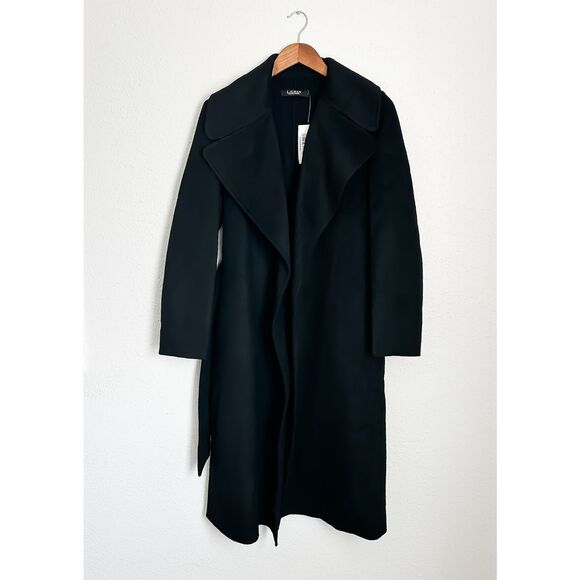 Lauren Ralph Lauren Wool Wrap Long Coat Trench Black New Size 8 $495 - Picture 5 of 12